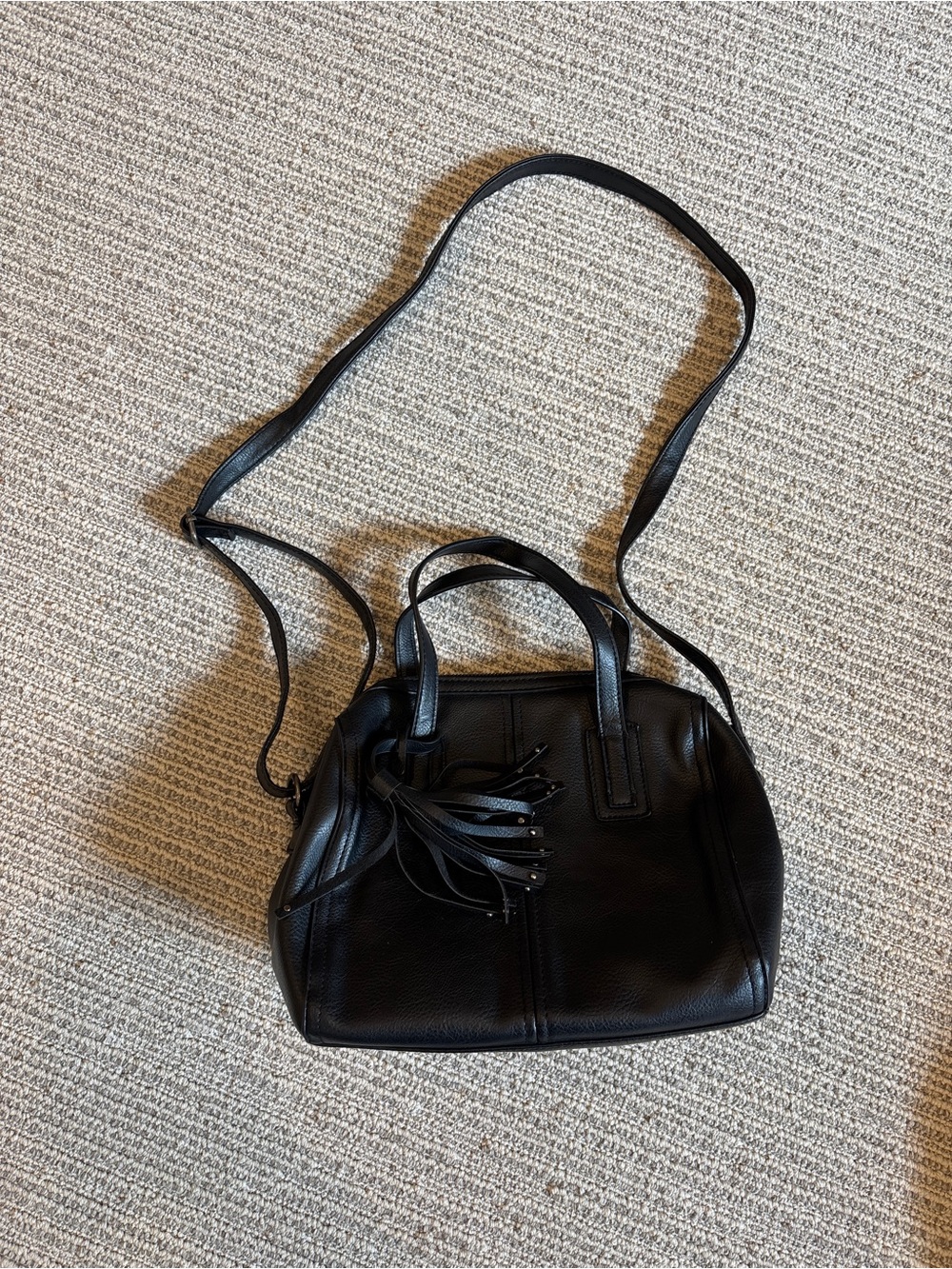 American Eagle By Payless Black Leather Shoulder Satchel with Tassel
